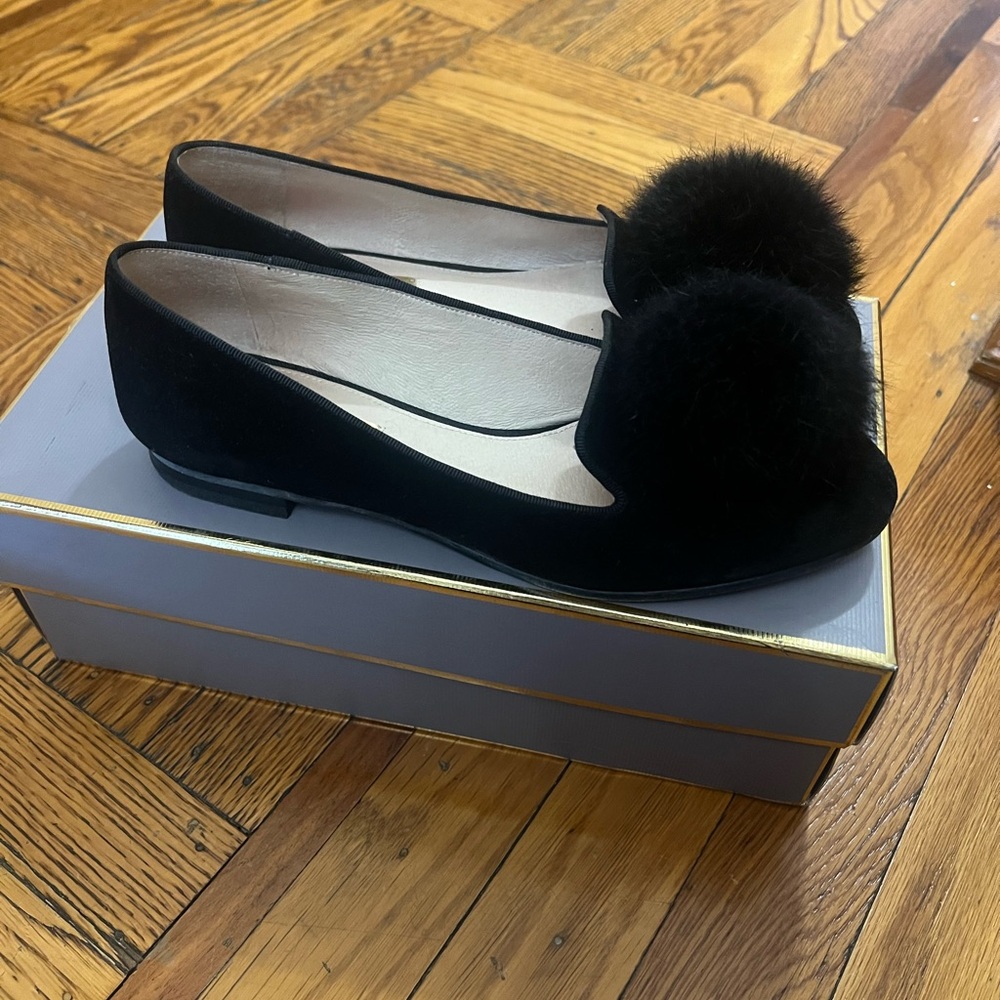 Louise et Cie black pom pom suede smoking loafer